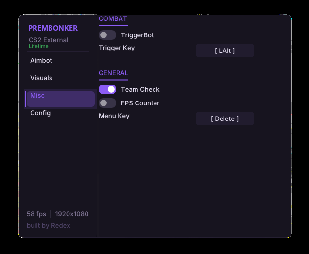 Menu capture, Misc tab