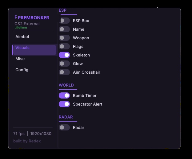 Menu capture, Visuals tab